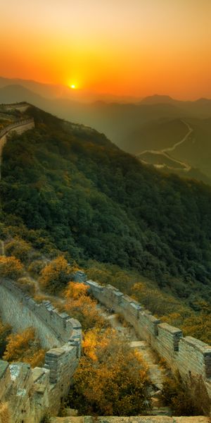 Phone wallpaper: Landscape, Sunset, Monuments, Great Wall Of China, China, Man Made free download