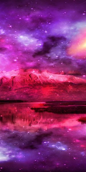Breathtaking Purple Fantasy Landscape with Moon and Lake