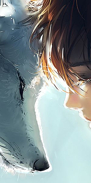 Aesthetic Princess Mononoke Art Featuring a Girl and a Wolf
