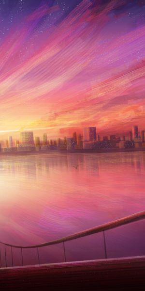 Enchanting anime phone wallpaper featuring a sunset over a bridge