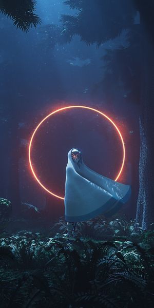 Enchanting Alien Silhouette Surrounded by Glowing Circle in the Forest