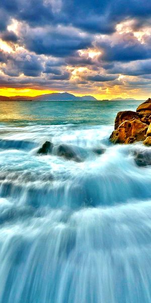Phone wallpaper: Sunset, Sea, Horizon, Ocean, Earth, Cloud, Wave free download