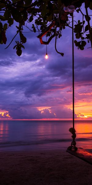 Phone wallpaper: Beach, Garland, Swing, Nature, Sunset free download