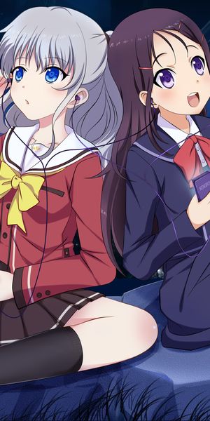 Charming 4K Phone Wallpaper Featuring Ayumi and Nao from Charlotte