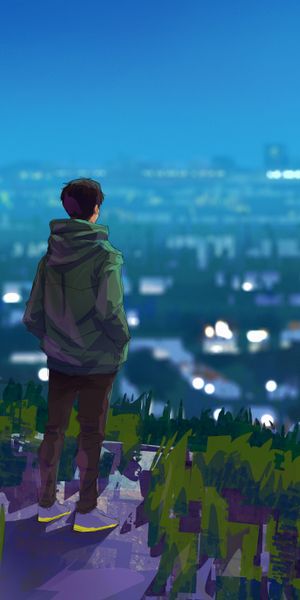 Lonely Person Overlooking the City at Night