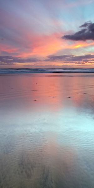 Phone wallpaper: Wave, Colors, Beach, Earth, Cloud, Sunset free download