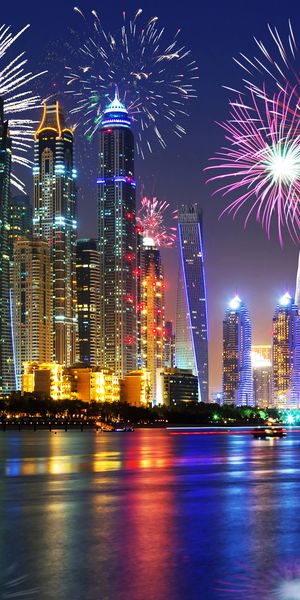 Dubai Fireworks Over Cityscape