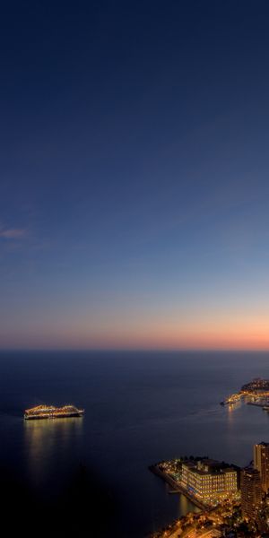 Phone wallpaper: Dusk, Coastline, Cities, Light, Man Made, Sunset, City free download