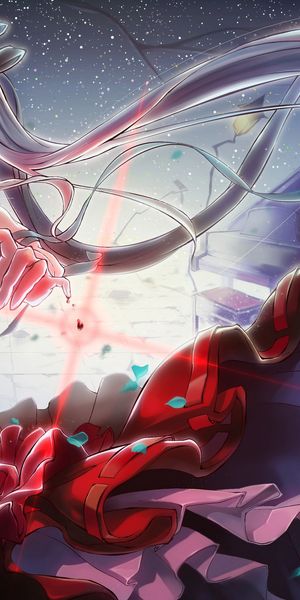 Phone wallpaper: Anime, Night, Piano, Dress, Red Eyes, Twintails, Bishoujo Mangekyou Norowareshi Den
