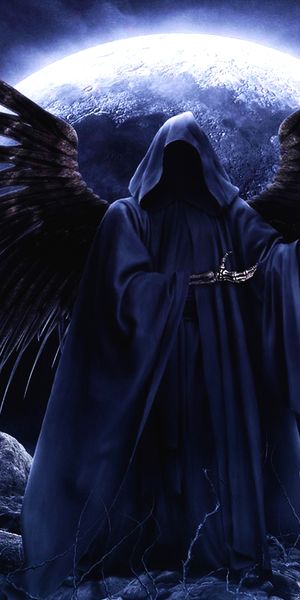 Dark Grim Reaper with Wings Under a Full Moon