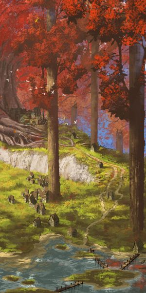 Vibrant Forest Village Scene for Mobile Wallpaper