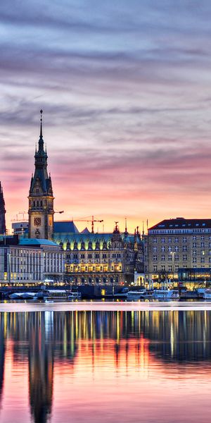 Beautiful Sunset Reflection in Hamburg, Germany
