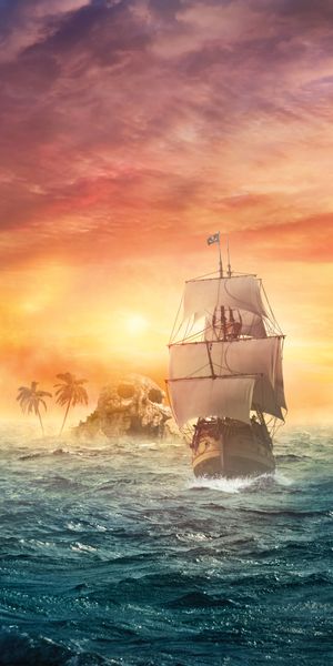 Majestic Pirate Ship Against a Dazzling Sunset