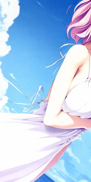 Anime Girl with Purple Eyes and Pink Hair in a Beautiful Dress