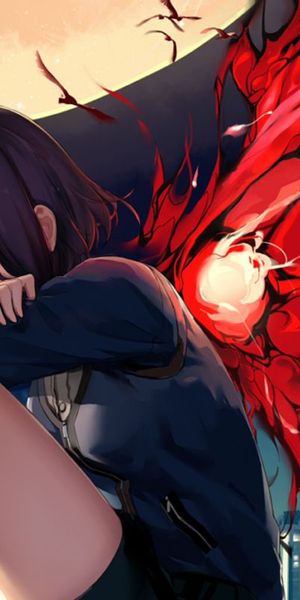 Beautiful Touka Kirishima with Moon and Red Kagune