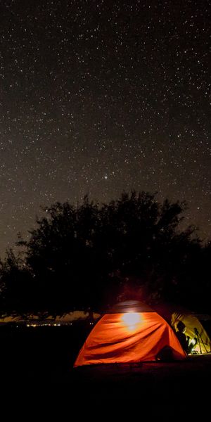 Phone wallpaper: Night, Starry Sky, Nature, Tent free download
