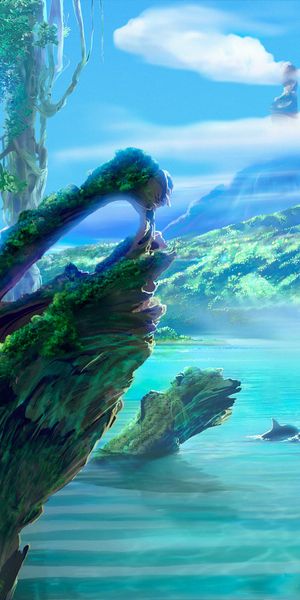 Phone wallpaper: Nature, Fantasy, Ocean, Artistic, Dolphin free download