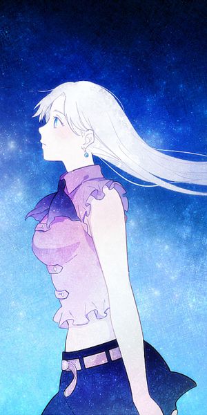 Phone wallpaper: Anime, Night, Skirt, Earrings, Blue Eyes, Long Hair, White Hair, The Seven Deadly S