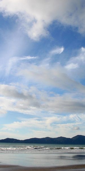 Phone wallpaper: Sunny, Island, Wave, Sea, Beach, Water, Mountain, Earth, Sky, Cloud, Landscape free