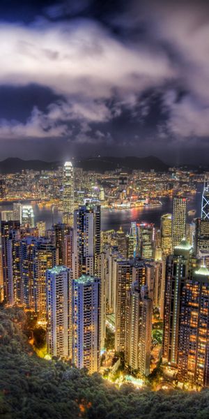 Breathtaking HDR View of Hong Kong Cityscape at Night