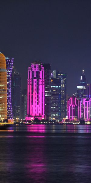 Vibrant Night View of Doha's Skyscrapers