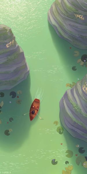 Tranquil Boat Journey Surrounded by Water Lilies