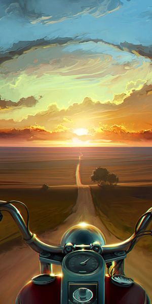 Psychedelic Motorcycle Ride at Sunset