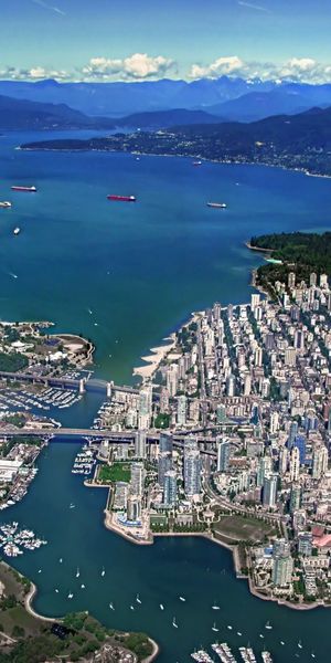 Aerial View of Vancouver: Vibrant Cityscape Phone Wallpaper from Canada