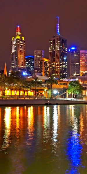 Phone wallpaper: Melbourne, Yarra River, Australia, River, Skyscraper, Cities, Light, Man Made free