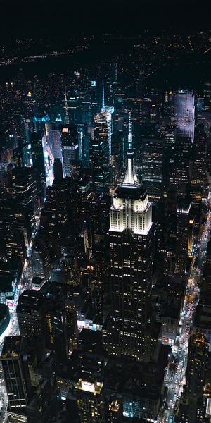 Night Cityscape: Aerial View of Skyscrapers
