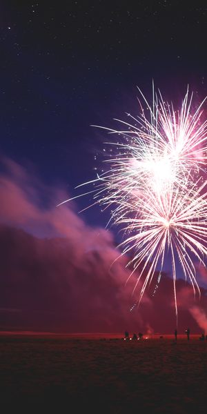 Spectacular Night Fireworks with Sparks and Smoke