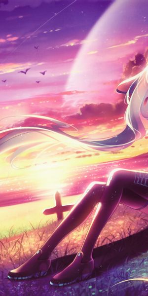 Hatsune Miku at Sunset - Captivating Vocaloid Mobile Wallpaper