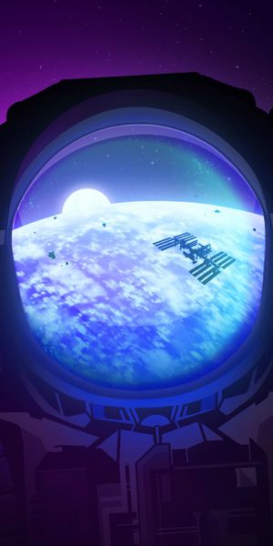 Phone wallpaper: Porthole, Planet, Satellite, Art free download