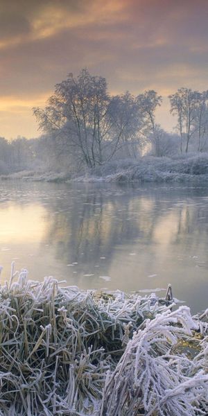 Breathtaking Winter Sunrise Over a Frosty Lake in England