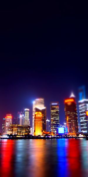 Phone wallpaper: Shanghai, Cities, Light, Man Made, Night, Reflection, City free download