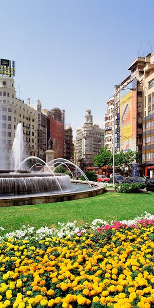 Phone wallpaper: Fountain, Sunshine, Building, Cities, Man Made, City free download