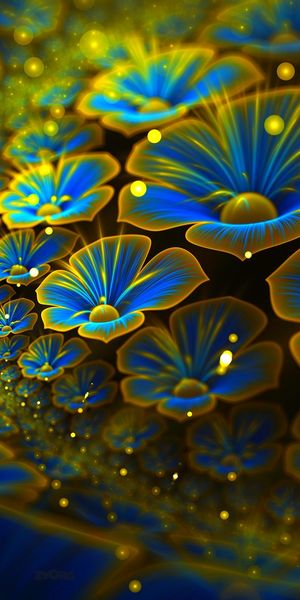 Beautiful Blue and Yellow Floral Abstract Design for Mobile Wallpaper