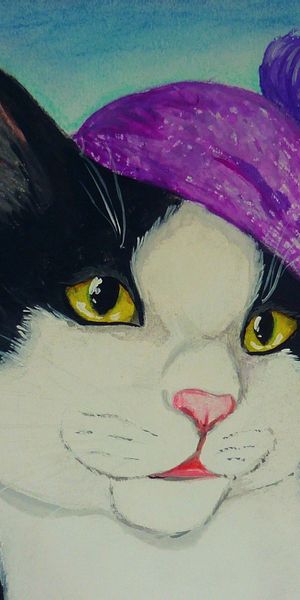Adorable cat wearing a purple hat - 4K mobile wallpaper for your device