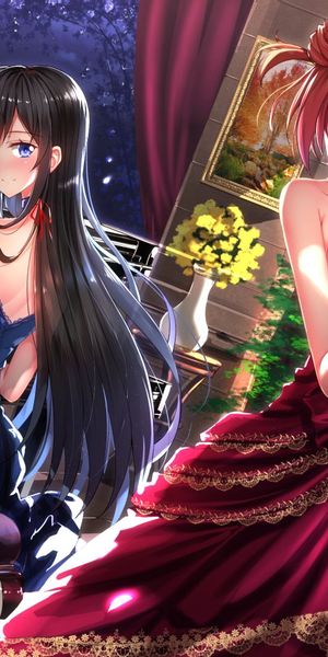 Phone wallpaper: Anime, Night, Piano, Dress, Yui Yuigahama, My Teen Romantic Comedy Snafu, Yukino Yu