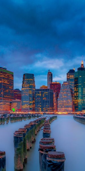 Phone wallpaper: Cities, Night, Usa, City, Skyscraper, Building, New York, Manhattan, Man Made free