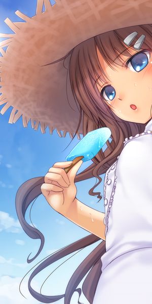 Charming anime girl with ice cream in a summer setting - 4K phone wallpaper
