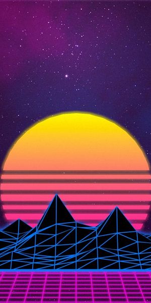 Retro Wave Sunset with Neon Colors - Perfect Mobile Wallpaper