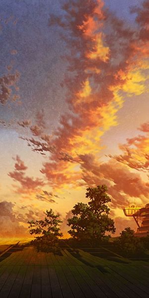 Phone wallpaper: Anime, Sunset, Sky, Tree, Cloud, Countryside, Original free download