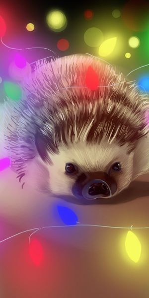 Phone wallpaper: Hedgehog, Glare, Motley, Garland, Multicolored, Art free download