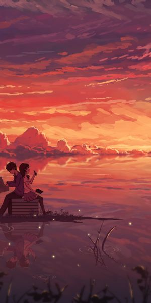 Anime Sunset with Couple Playing Piano - A Romantic Wallpaper