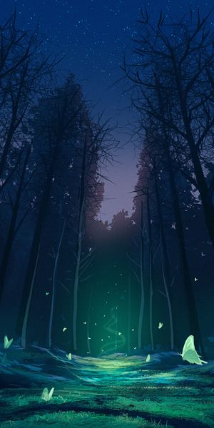 Magical Forest with Glowing Butterflies - Ideal Phone Wallpaper