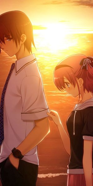 Sad Anime Scene with a Guy and Girl at Sunset