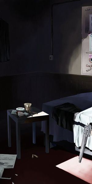 Anime Girl with Revolver Sitting on Bed