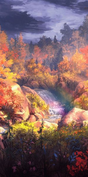 Epic Fantasy Warrior Scene: Autumn River Landscape - 4K Phone Wallpaper