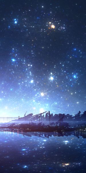 Beautiful Reflection of Stars and Moon in Night Sky